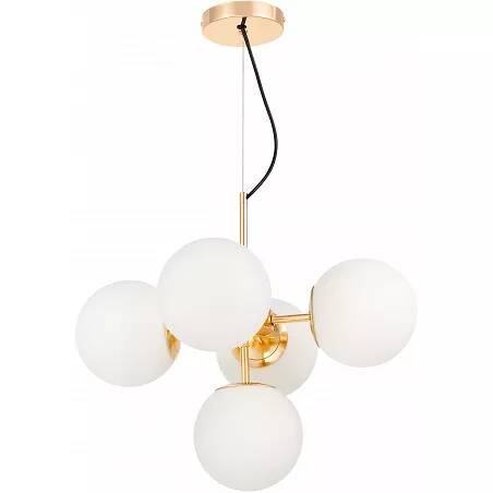 Lampe suspension en verre blanc et métal doré Ø46