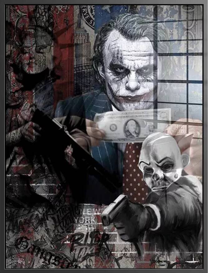Tableau acrylique Joker Dollars noir