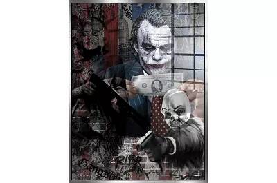 Tableau acrylique Joker Dollars argent antique