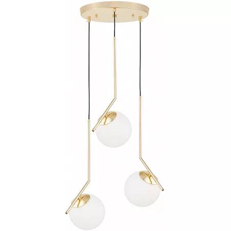 Lampe suspension en verre blanc et métal doré Ø55
