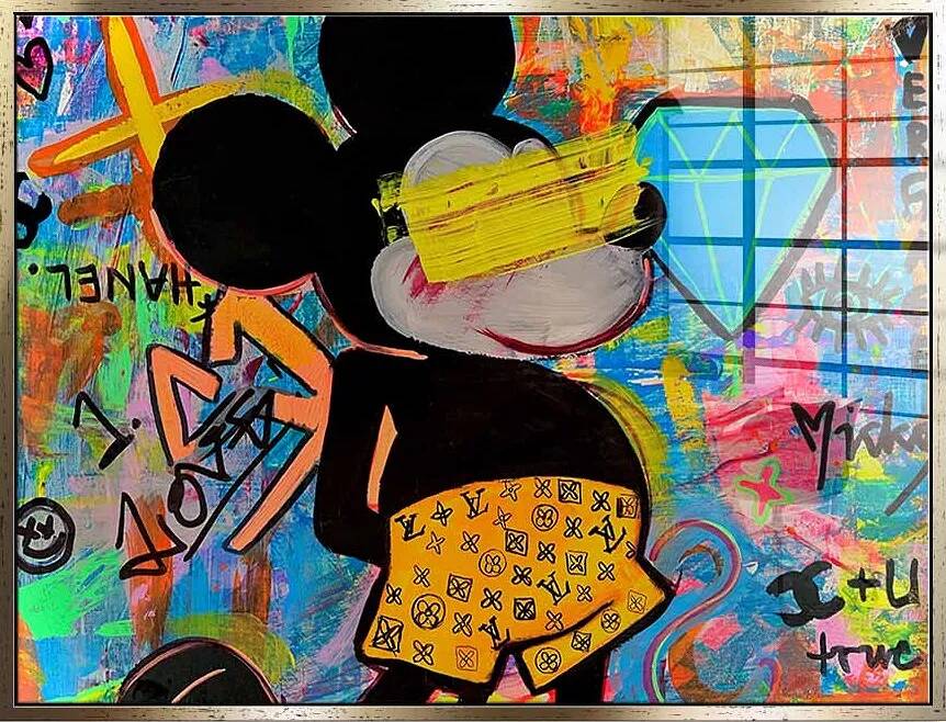 Tableau acrylique Mickey Vacation doré antique
