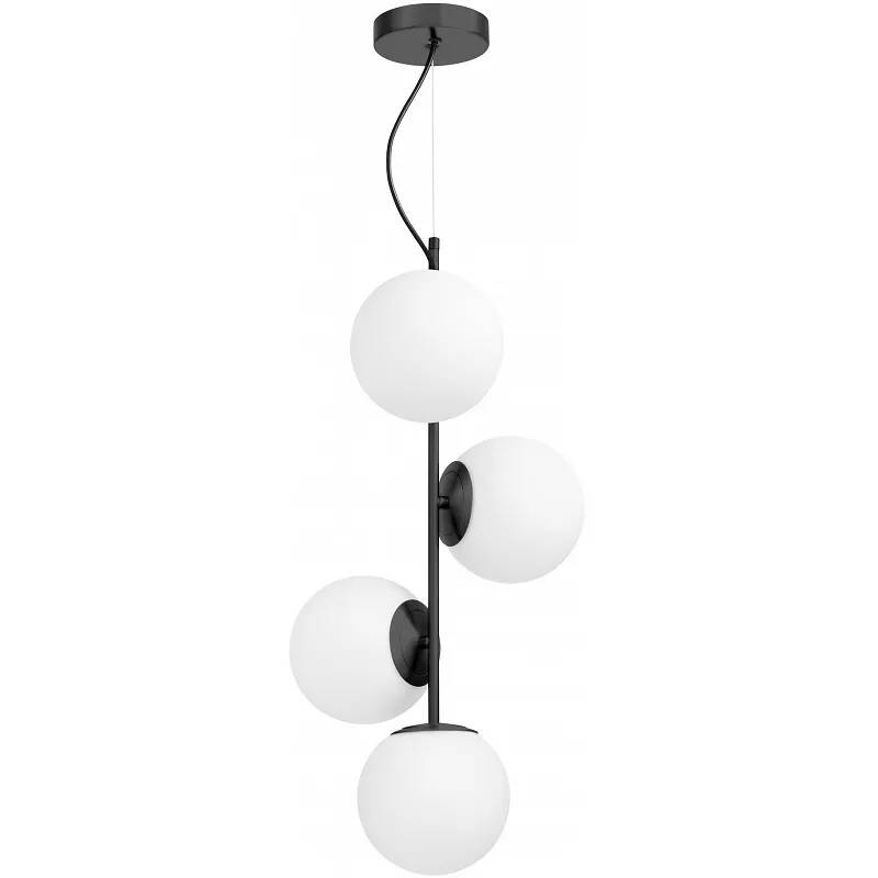 Lampe suspension en verre blanc et métal noir L32
