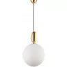 Lampe suspension en verre blanc et métal doré Ø30