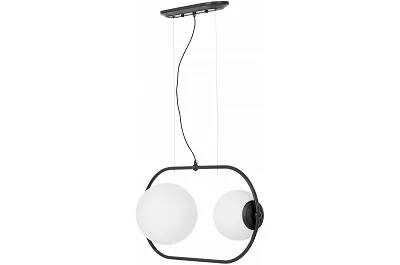 Lampe suspension en verre blanc et métal noir L55