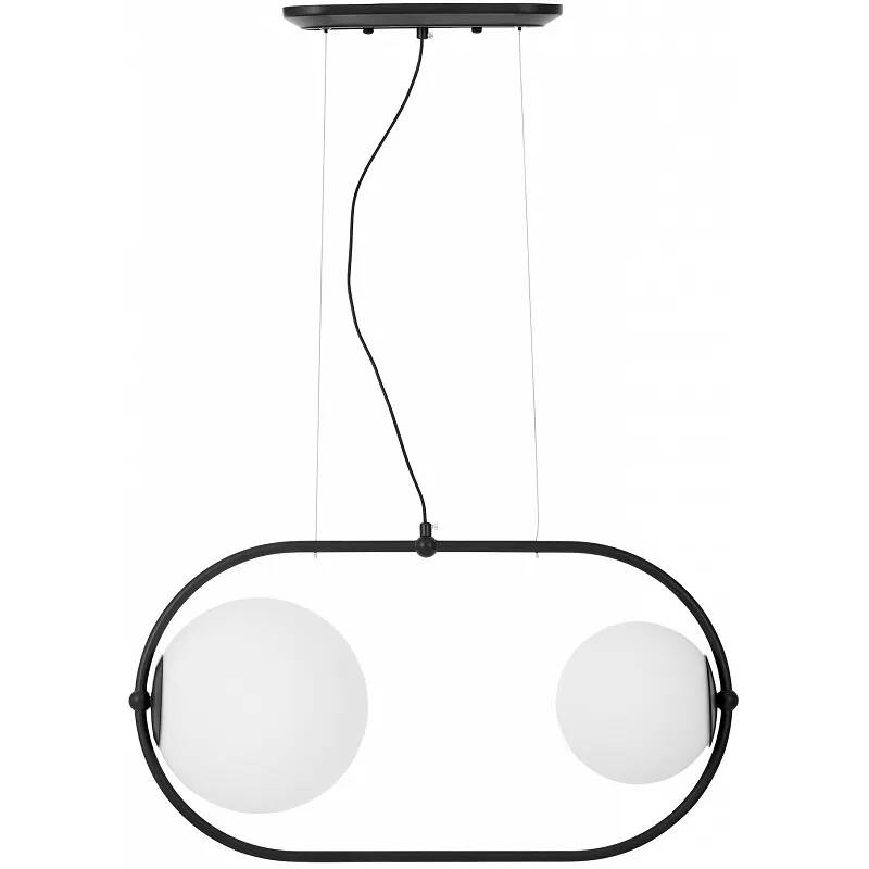 Lampe suspension en verre blanc et métal noir L55