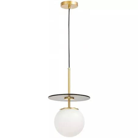Lampe suspension en verre blanc et métal noir et laiton Ø22
