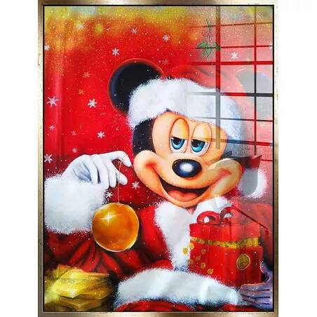 Tableau acrylique Mickey Noël doré antique