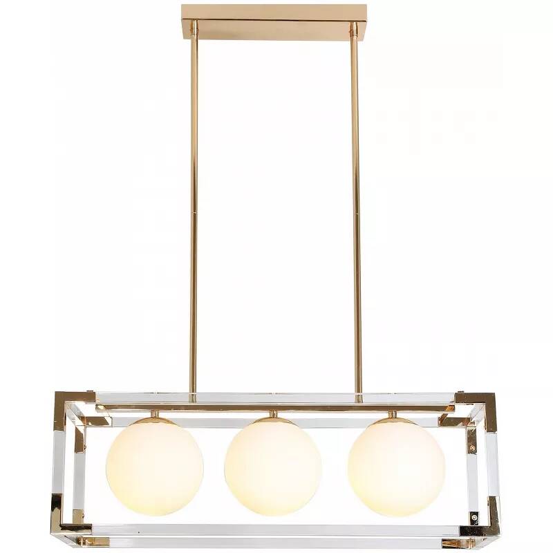 Lampe suspension en verre blanc et métal doré L65