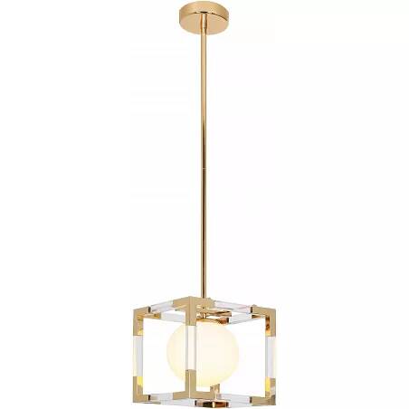 Lampe suspension en verre blanc et métal doré L21
