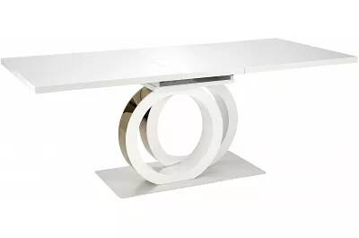 Table à manger extensible blanc laqué et acier doré L160-200