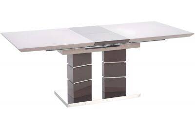 Table à manger extensible gris clair et gris foncé laqué et acier chromé L160-200