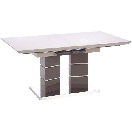 Table à manger extensible gris clair et gris foncé laqué et acier chromé L160-200
