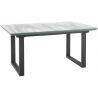 Table à manger extensible en verre aspect marbre blanc gris et acier noir L160-200