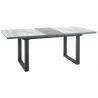 Table à manger extensible en verre aspect marbre blanc gris et acier noir L160-200