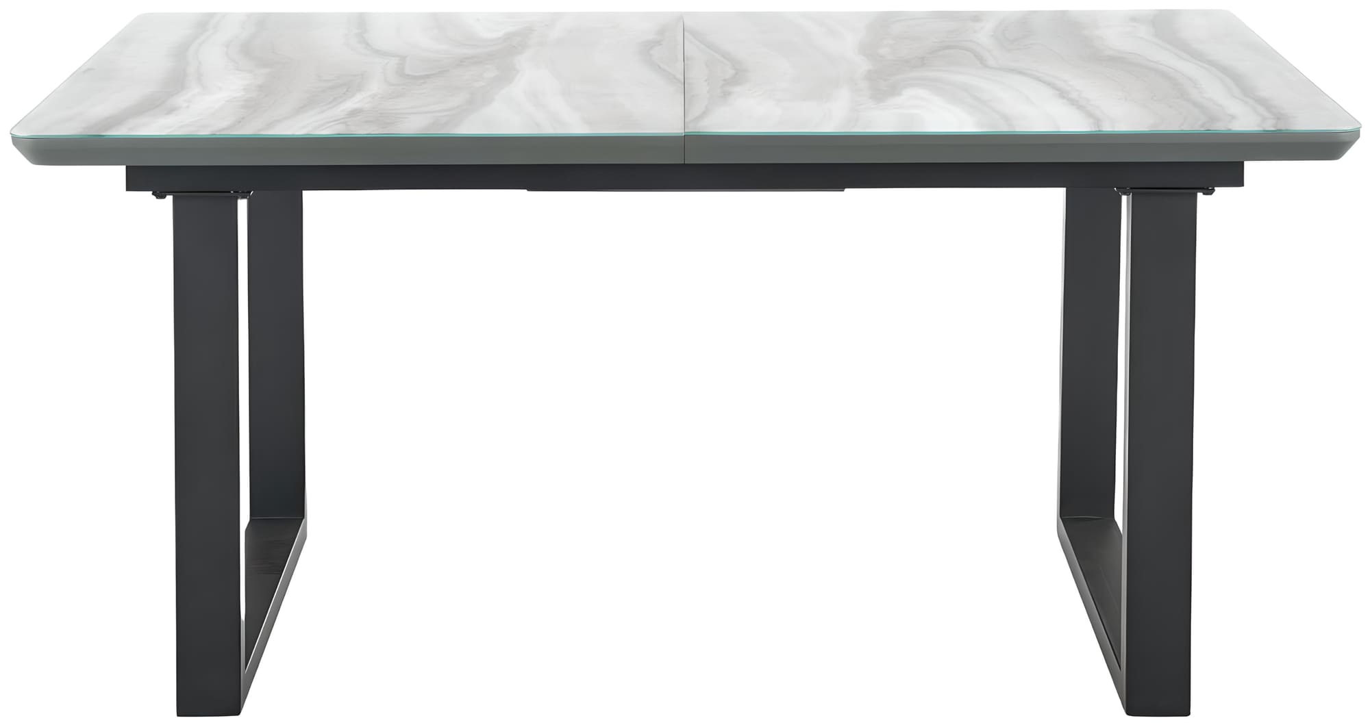 Table à manger extensible en verre aspect marbre gris et acier noir L160-200