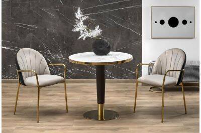 Table à manger en céramique aspect marbre blanc Ø59
