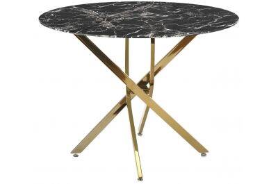 Table à manger en verre aspect marbre noir et acier doré Ø100