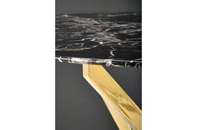 Table à manger en verre aspect marbre noir et acier doré Ø100