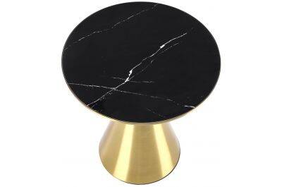 Table d'appoint en céramique aspect marbre noir et acier doré Ø50