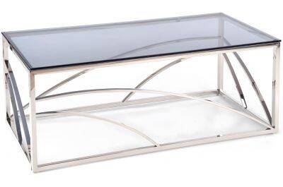 Table basse design en verre fumé et acier chromé L120