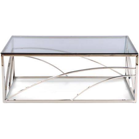 Table basse design en verre fumé et acier chromé L120