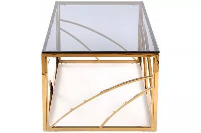 Table basse design en verre fumé et acier doré L120
