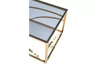 Table basse design en verre fumé et acier doré L120