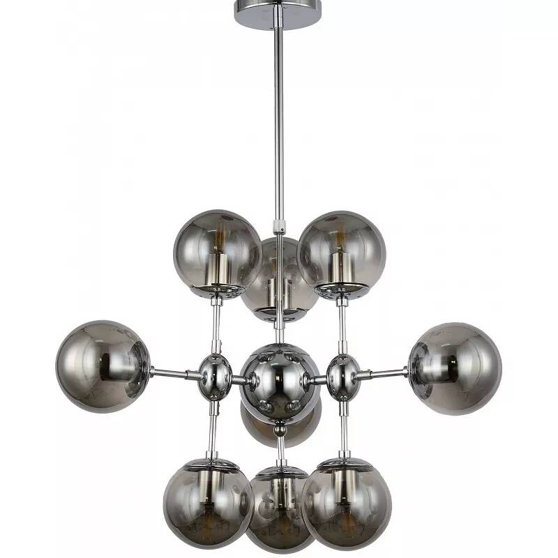 Lampe suspension en verre gris fumé et métal chromé Ø60