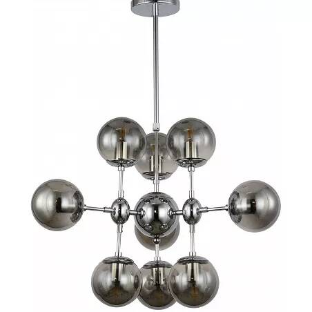 Lampe suspension en verre gris fumé et métal chromé Ø60