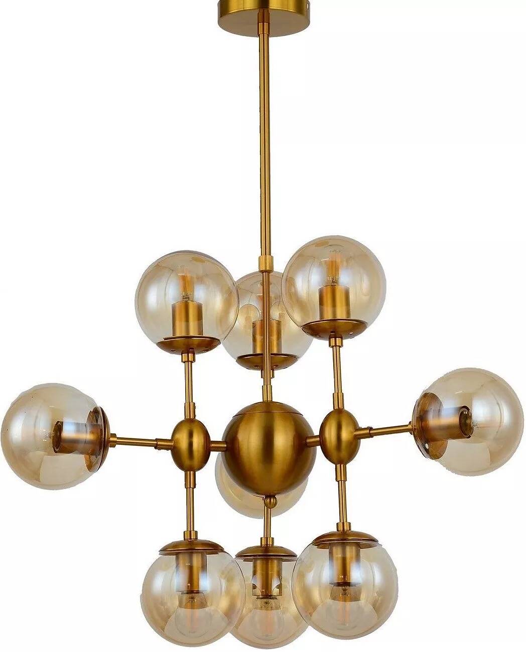 Lampe suspension en verre ambre et métal laiton Ø60