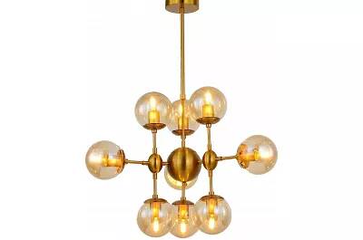 Lampe suspension en verre ambre et métal laiton Ø60