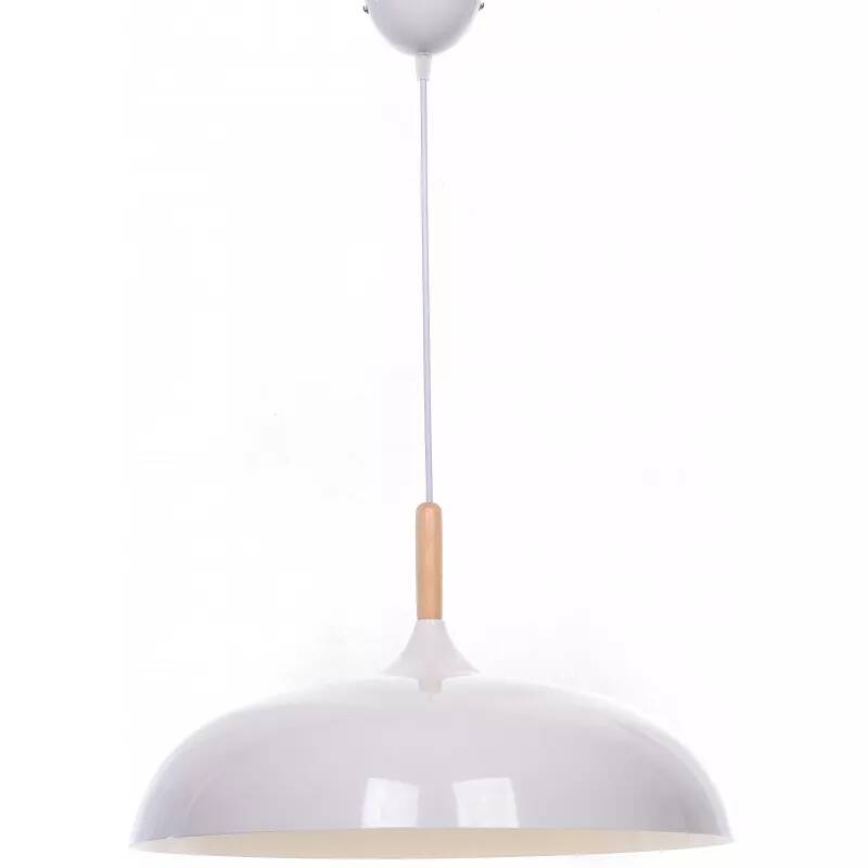Lampe suspension en bois et métal blanc Ø45