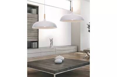 Lampe suspension en bois et métal blanc Ø45