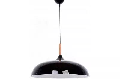 Lampe suspension en bois et métal noir Ø45