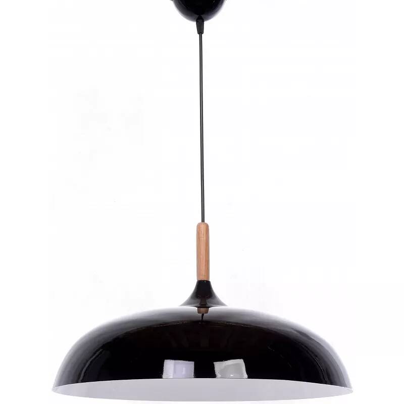 Lampe suspension en bois et métal noir Ø45