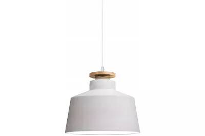 Lampe suspension en bois et métal blanc Ø30