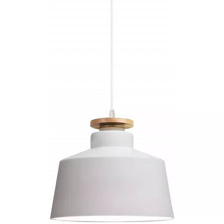 Lampe suspension en bois et métal blanc Ø30