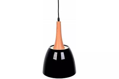 Lampe suspension en bois et métal noir Ø20