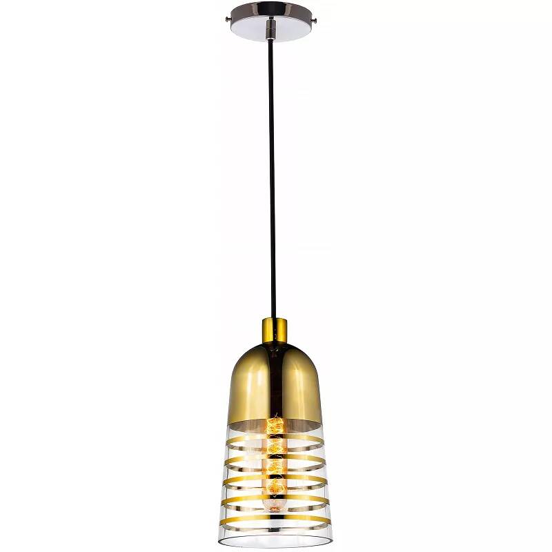 Lampe suspension en verre et métal doré Ø14