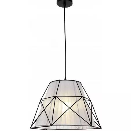 Lampe suspension en métal noir et tissu blanc Ø40