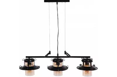 Lampe suspension en verre ambre et métal noir L80