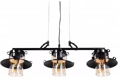 Lampe suspension en verre ambre et métal noir L80