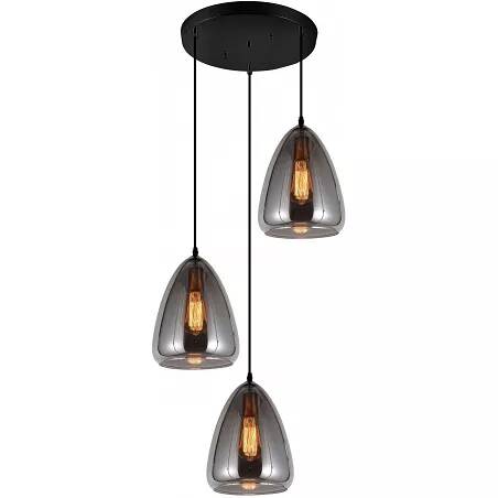 Lampe suspension en verre gris fumé et métal noir Ø22