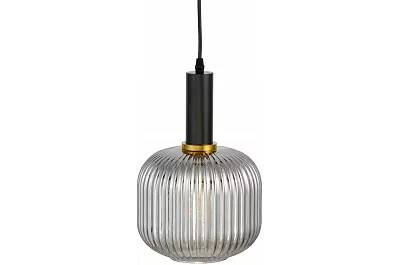 Lampe suspension en verre gris fumé et métal noir et doré Ø60