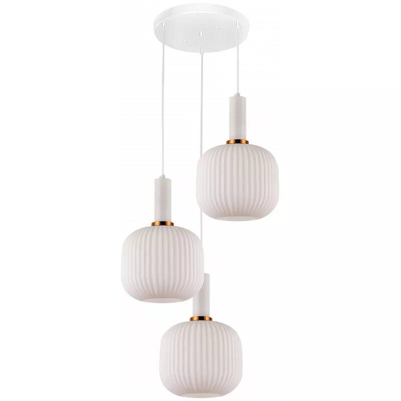 Lampe suspension en verre blanc et métal blanc et doré Ø60