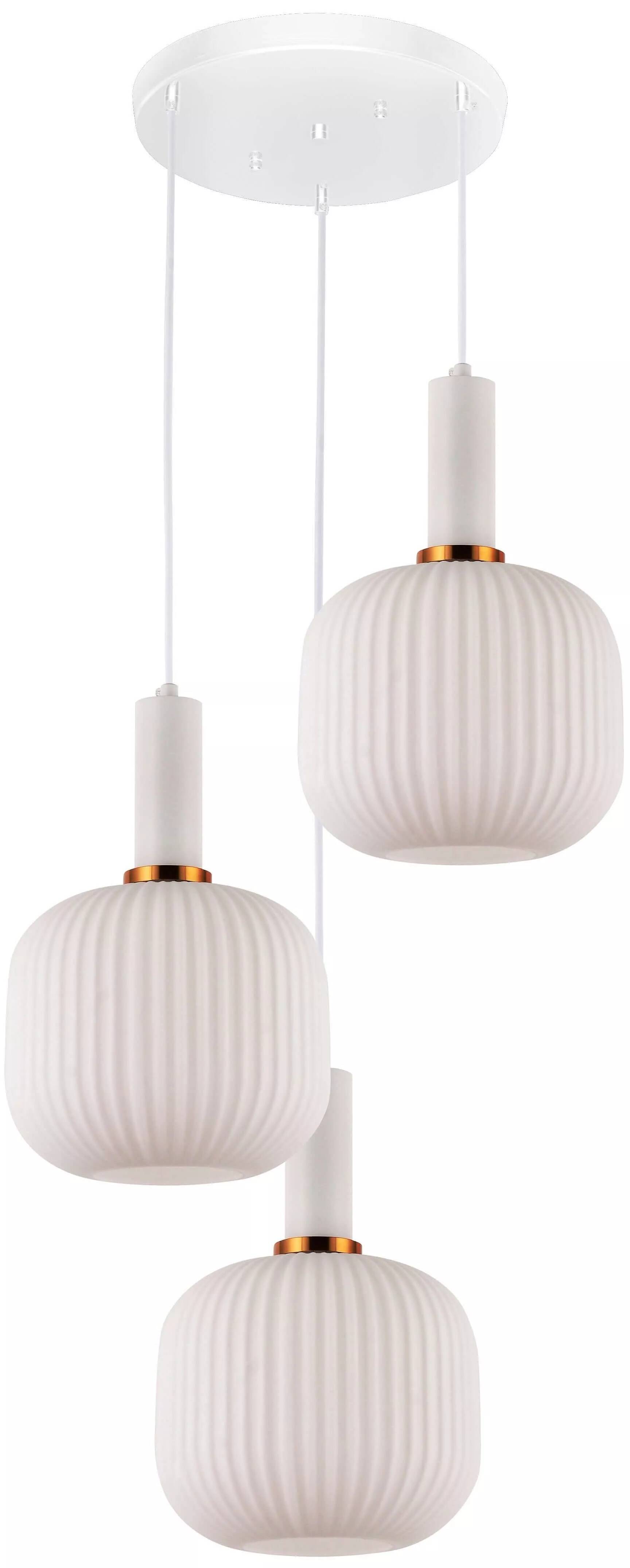 Lampe suspension en verre blanc et métal blanc et doré Ø60