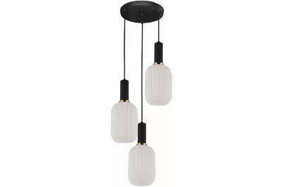 Lampe suspension en verre blanc et métal noir et doré Ø55
