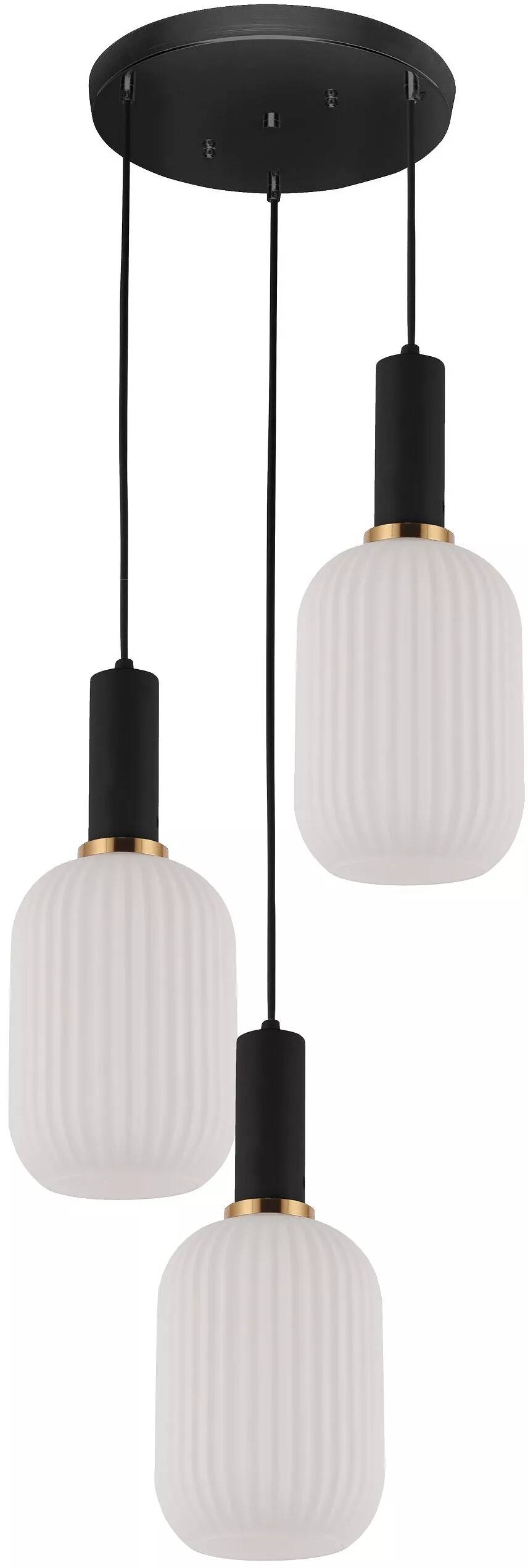 Lampe suspension en verre blanc et métal noir et doré Ø55