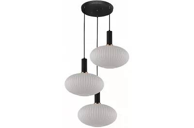 Lampe suspension en verre blanc et métal noir et doré Ø80