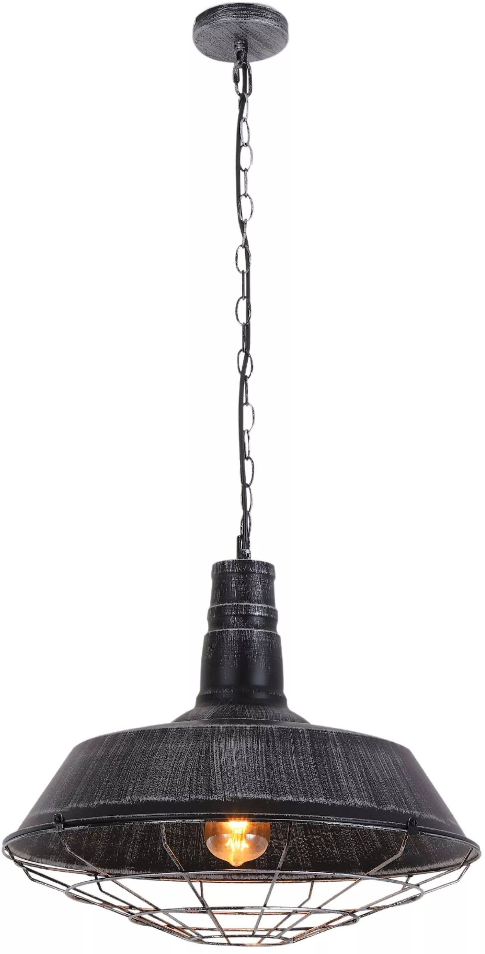 Lampe suspension en métal noir et argenté antique Ø45